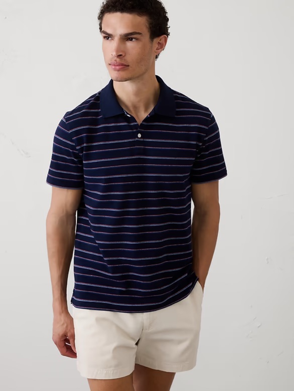 Banana Republic Factory Navy Polo with Pink Stripes